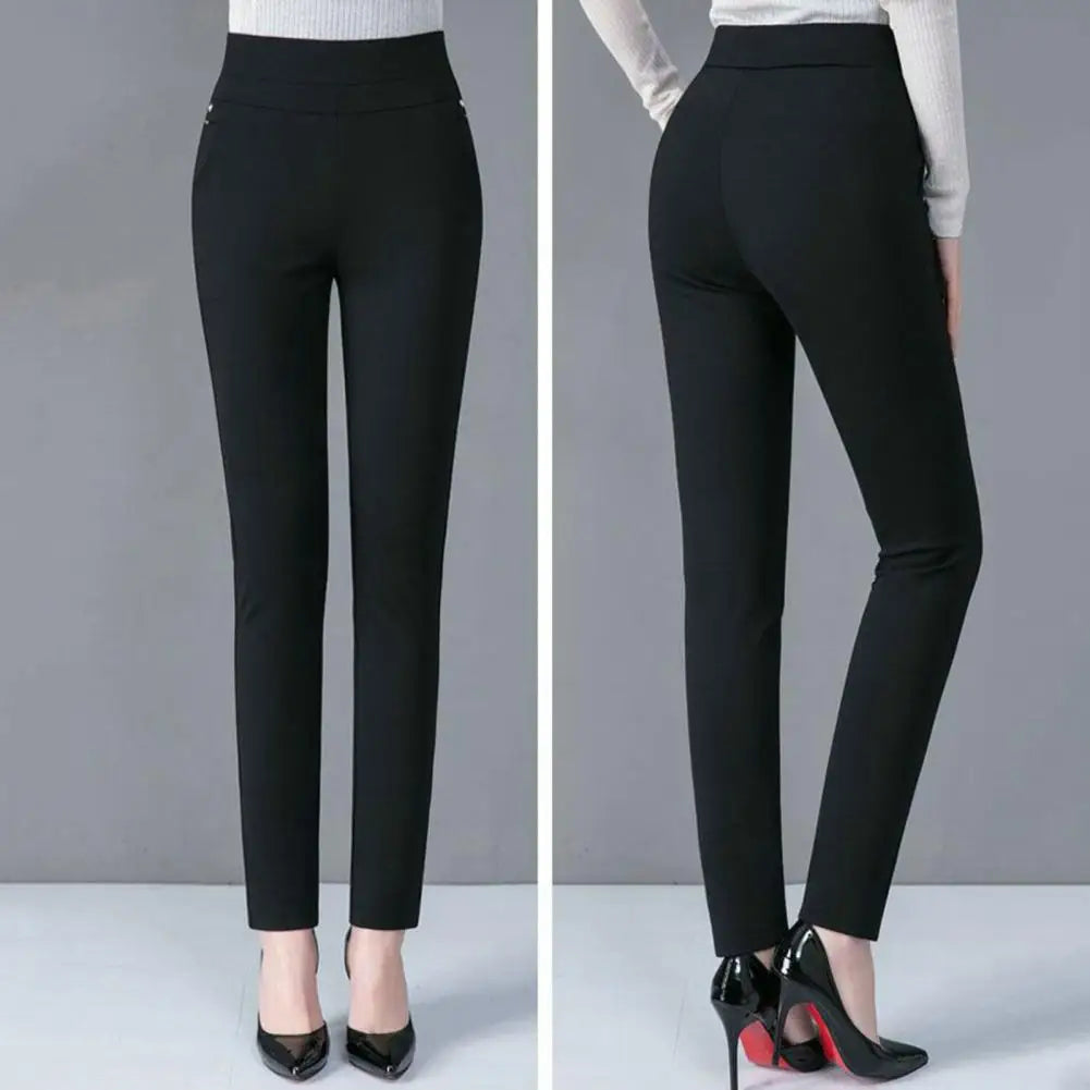 Mother Spring Pants High Waist Casual Stretch Pockets Solid Color Match Top Slim Fit Plus Size Pencil Pants Women Clothing
