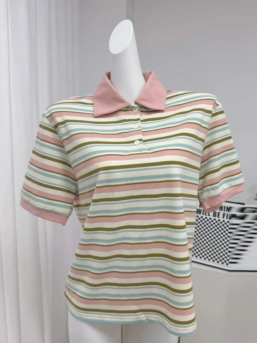 Hirsionsan Polo Neck T Shirt Women Soft Chic Tees 95% Cotton Jumper Clothes Loose Casual Pullover 2025 Summer New Crop Tops