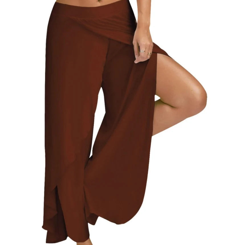 Women Plus Size Wide Leg Pants Loose Fitness Dance Yoga Split Trousers Female Elastic Wasit Casual Workout Solid Summer Clothing