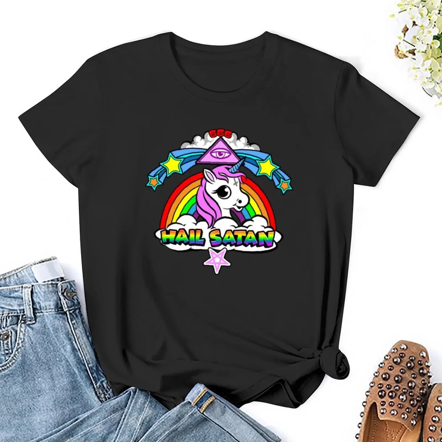 HAIL SATAN T-Shirt animal print shirt for girls Female clothing Aesthetic clothing customs cropped t shirts for Women