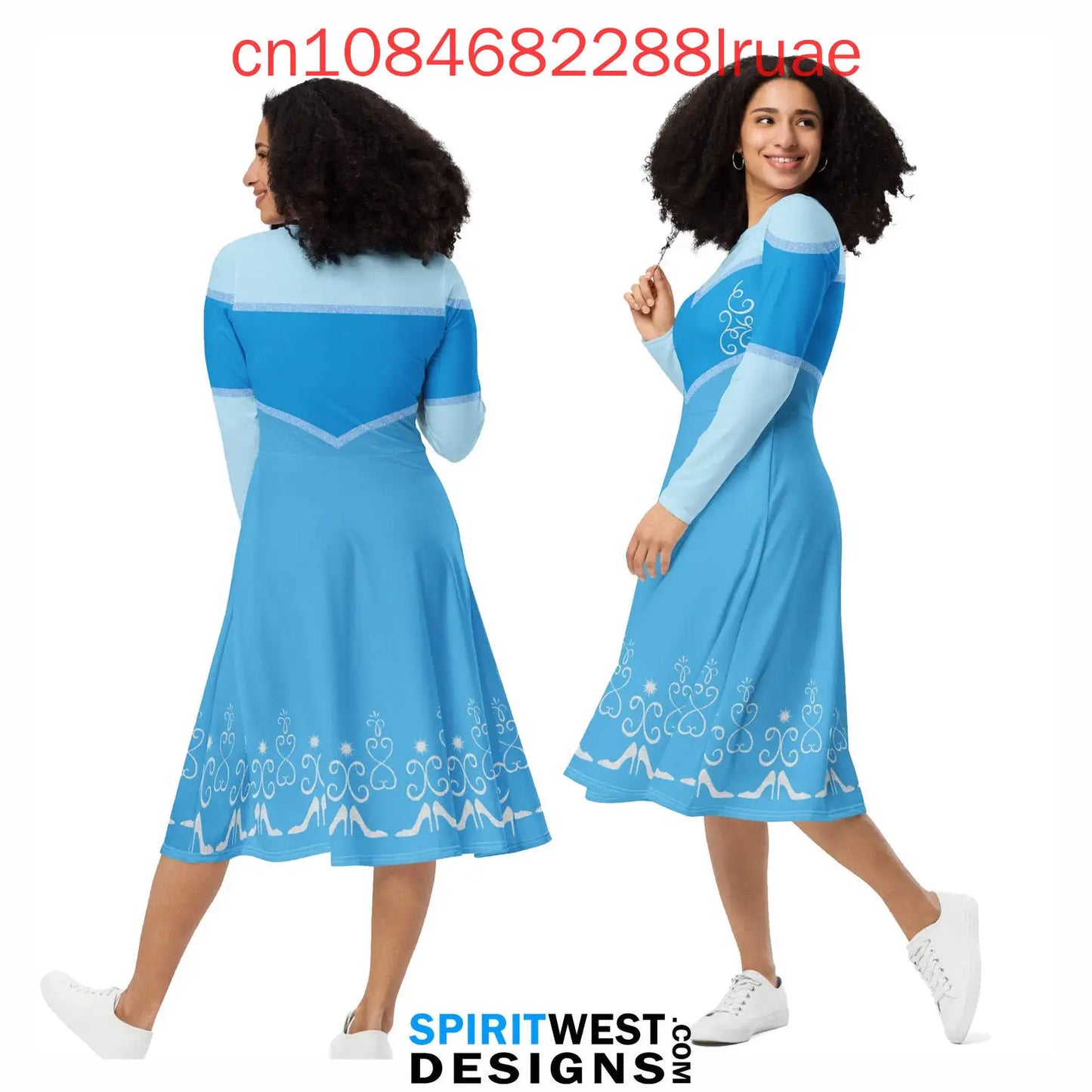 Disney Princess Costume Cinderella Long Sleeve Pocket Skater Dress 3D Print Women Fashion Street Long length dress
