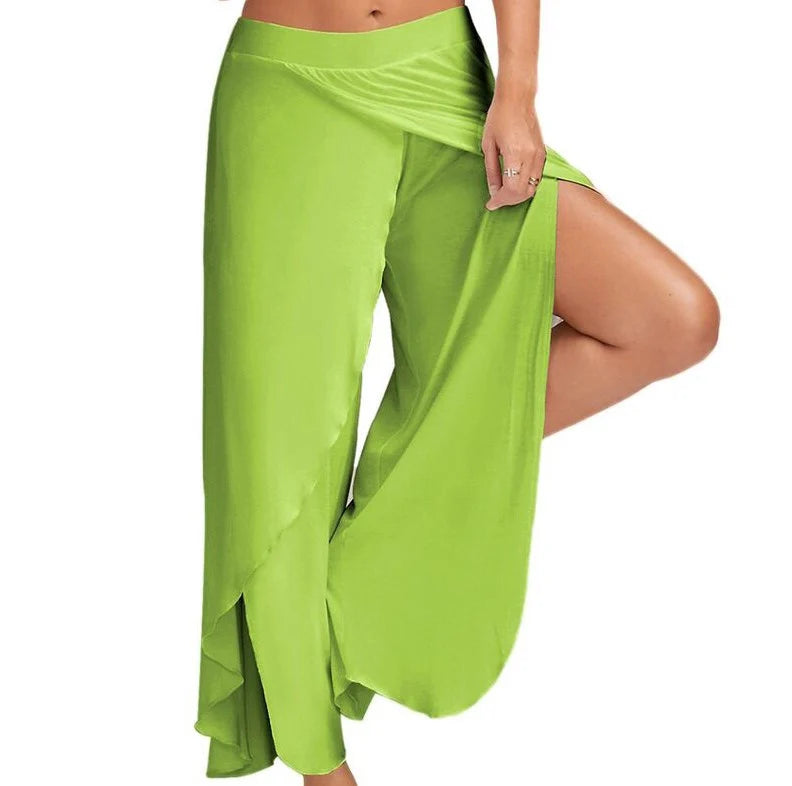 Women Plus Size Wide Leg Pants Loose Fitness Dance Yoga Split Trousers Female Elastic Wasit Casual Workout Solid Summer Clothing