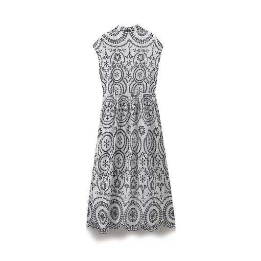 2025 new women's casual and elegant design with European and American style slim fit embroidered sleeveless dress