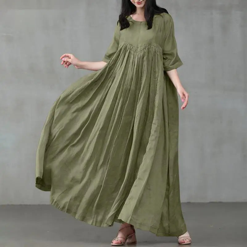 Women's Vintage Floral Printed Cotton Dress, Long Sleeve, Half Turtleneck, Midi Dresses, Spring, Autumn, Flare Sleeve