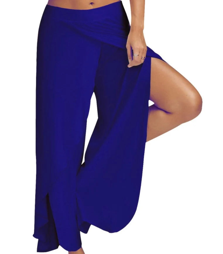 Women Plus Size Wide Leg Pants Loose Fitness Dance Yoga Split Trousers Female Elastic Wasit Casual Workout Solid Summer Clothing